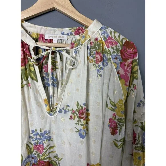 LOVE THE LABEL Womens L Floral Print Oversize Tunic Blouse Top Anthropologie - Picture 2 of 8